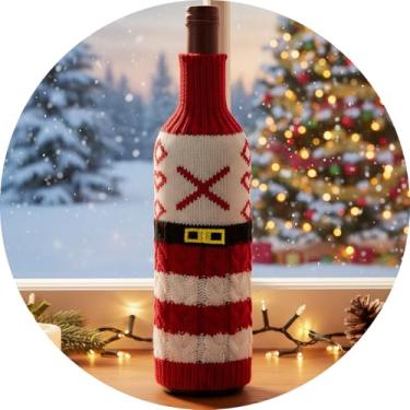 Imagem de Suéter de Natal para garrafa de vinho com letra A – Z, garrafas de manga de malha, decoração de mesa, reutilizável, roupa de garrafa estilo Papai Noel