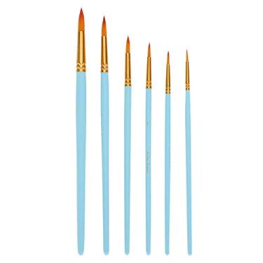 Imagem de CUOFYUNL Conjunto de canetas de linha Gancho aquarela 6 unidades pontiagudas Nylon Cabelo Materiais de arte para iniciantes pintura Escova (poste azul fosco)