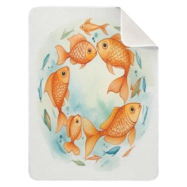Imagem de Qilmy Cobertor de bebê Golden Koi Circle 76 x 101 cm, cobertor infantil de algodão macio para meninos e meninas, cobertor infantil leve e quente para berço, carrinho de bebê, soneca, recém-nascido