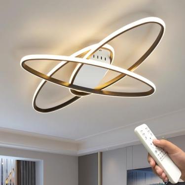 Imagem de Luminária de teto LED, iluminação de teto moderna e regulável, luminária de teto elíptica de 3 anéis para sala de estar, sala de jantar, quarto, cozinha, escritório, corredor (preta, 74x52x8