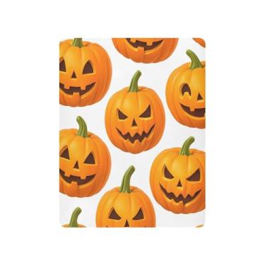 Imagem de JUZIHAI Lençol de berço de Halloween para meninos e meninas, lanternas esculpidas de Halloween, macio, elástico, respirável, capa de colchão para berço padrão e cama infantil, 99 x 68 cm