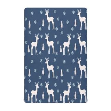 Imagem de JUZIHAI Lençol de berço de 99 x 68,5 cm, cervo de Natal, macio, respirável, elástico para meninos e meninas, lençol de brincar para berço padrão e cama de criança pequena