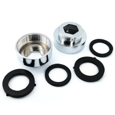 Imagem de 2 conjuntos M27 x 1,25 Rosca fêmea para M22 rosca macho torneira kit adaptador de mangueira de água, adaptador aerador de latão para pia de cozinha (prata)