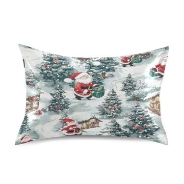 Imagem de Blueangle Fronha de cetim de floresta de Natal para cabelo e pele, fronha de seda, tamanho padrão (50,8 x 66 cm) - fronhas de cetim com fecho de envelope (658)