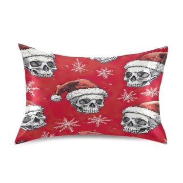 Imagem de Blueangle Skulls Santa Hats Fronha de cetim para cabelo e pele fronha de seda, tamanho padrão (51 x 66 cm) - Capas de almofada de cetim com fecho de envelope (854)
