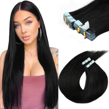 Imagem de Extensões de cabelo com fita adesiva de 56 cm, extensões de cabelo humano invisível, fita reta para mulheres, 20 peças/50 g de trama de pele sem costura, fita de extensão de cabelo real em cabelo