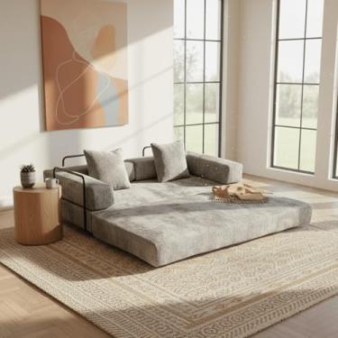 Imagem de Sofá-cama conversível, sofá-cama de 195,6 cm tamanho casal com apoios de braço em forma de L, sofás-cama queen size para sala de estar pequena para sala de estar, quarto, cinza claro