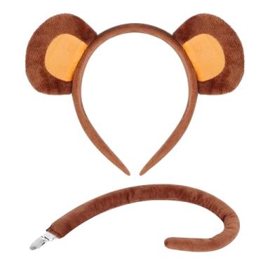 Imagem de Jmkcoz Conjunto de acessórios de fantasia de macaco, orelhas de macaco, faixa de cabeça e cauda para mulheres adultas, fantasias de baile de máscaras, animais de Halloween, cosplay