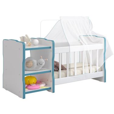 Imagem de Berço Para Boneca Cristal Ursinho C02 Brinquedo Infantil Branco Azul - Lyam Decor