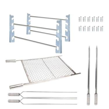 Imagem de Kit Grelha Inox 70x40cm + 4 Espetos + Suporte Churrasqueira - INOX LAU