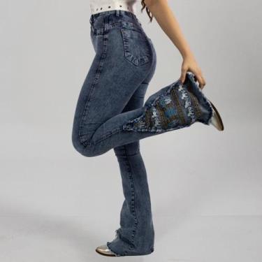 Imagem de Calça Jeans Stoned Feminina Flare Bordada Miss Texas Moda Country Cint