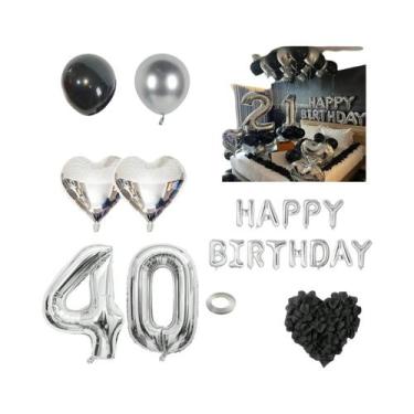 Imagem de Balão De Alumínio Em Forma De Coração Preto E Prateado Com Pétalas De 