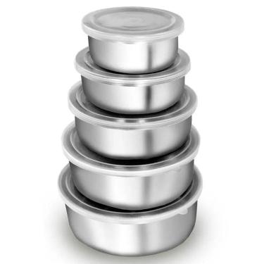 Imagem de Conjunto 5 Potes Em Alumínio Vasilha Tigelas Bowl Com Tampa