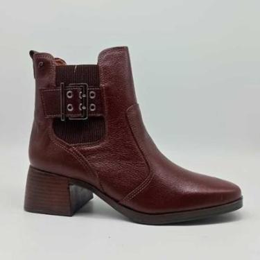 Imagem de Bota Feminina Pegada Couro Salto Largo com Fivela Cano Curto Casual Confortável 282351-...