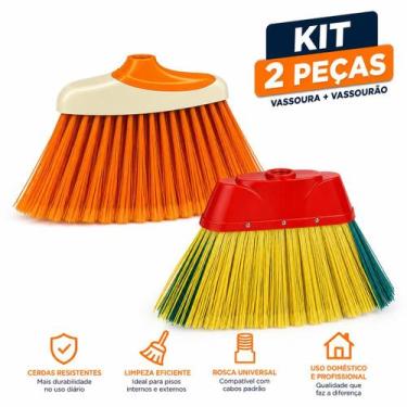 Imagem de Kit 2 Unidades Vassoura Sem Cabo Cerdas Macias Resistentes Limpeza Pes