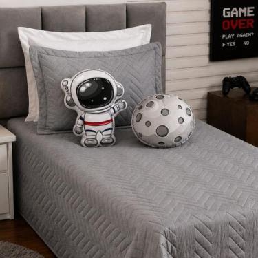 Imagem de Kit Cobre Leito Solteiro Astronauta Lua 4 Peças Almofadas Decorativas 