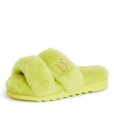 Imagem de Fireside by Dearfoams Pantufa feminina Benalla Shearling com faixa dupla, Verde maçã, 8