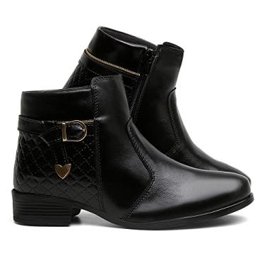 Imagem de Bota Feminina Coturno em Couro Salto Baixo (37, Preto Zíper)