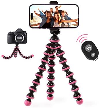 Imagem de TalkWorks Tripé flexível para iPhone, Android, câmera – Suporte ajustável com mini controle remoto sem fio para selfies, vlogging, beleza/maquiagem, transmissão ao vivo/gravação – Rosa