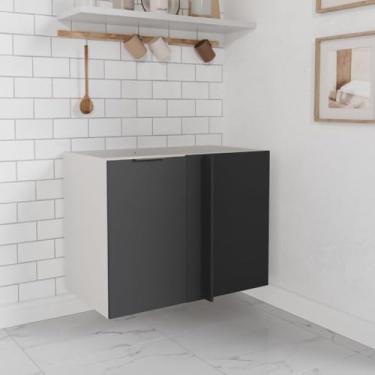 Imagem de Balcão de Canto Reto Sem Tampo Sem Rodapé Puxador 150cm Ipanema Cabecasa Madeiramadeira Grafite Trama/branco