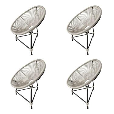 Imagem de Kit 4 Cadeiras Acapulco Corda Náutica Base em Alumínio Preto/areia