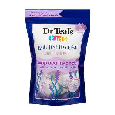 Imagem de Dr Teal's Bombas de banho perfumadas para crianças ultra hidratantes Bath Time Fizzie Fun Deep Sea Lavanda com óleos essenciais naturais (unissex) 45 g