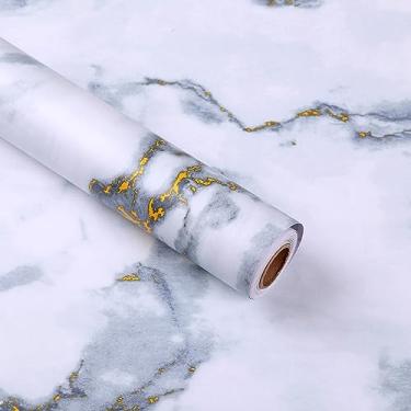 Imagem de MAmoy Papel de parede de mármore granito fosco para descascar e colar papel de contato vintage preto dourado papel de parede autoadesivo de PVC espesso removível para quarto banheiro cozinha