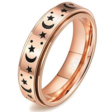 Imagem de DURSI Anel giratório de estrela da lua para ansiedade, mulheres, homens, anéis de preocupação para meninas, meninos, crianças, aliança de compromisso de casamento de aço inoxidável, 11, Metal, Arenito