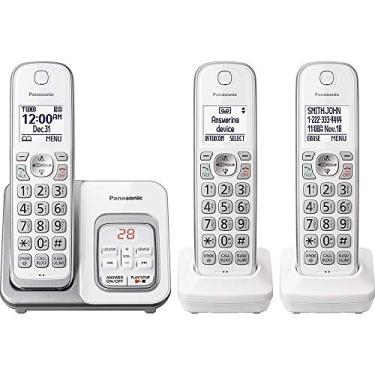 Imagem de Panasonic expansível Cordless Phone System com atendedor de chamadas e Call Block - 3 sem fio Handsets - KX-TGD533W (branco / prata)