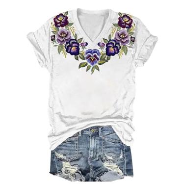 Imagem de Camisetas femininas de conscientização de Alzheimer, manga curta, roxa, floral, estampadas, casuais, soltas, D-branco, XG