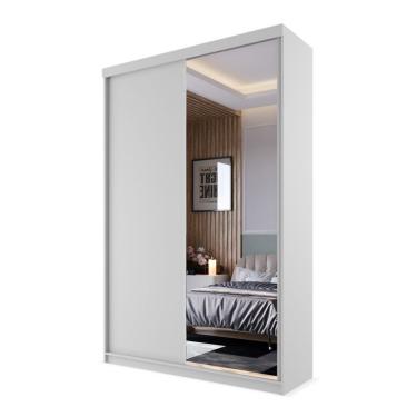 Imagem de Guarda-Roupa Solteiro com 1 Espelho Genebra 100% MDF 2 Portas 2 Gavetas Branco