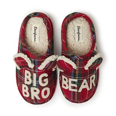 Imagem de Dearfoams Pantufa unissex infantil com cesta de Páscoa para crianças pequenas Lil Baby Bear, Big Bro Tartan Xadrez, 21-22