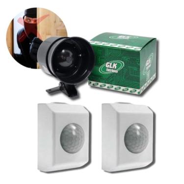 Imagem de Kit 2 Sensores De Presença Movimento + 1 Sirene Alarme Bivolt Segurança Residencial Com Fotocelula 125dB Cobertura 360º - GKS