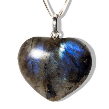 Imagem de Colar Coração Pedra Labradorita Natural Pino Prata 950