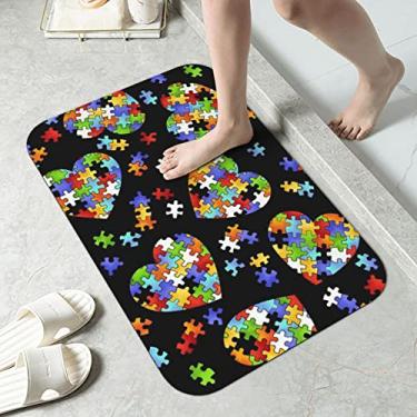 Imagem de ZERAOKE Puzzle Pieces Tapetes de banheiro de diatomáceas de coração 40 x 60 cm, tapetes de chuveiro macios e absorventes para banheiro, antiderrapante, lavável, tapete de porta de secagem rápida para