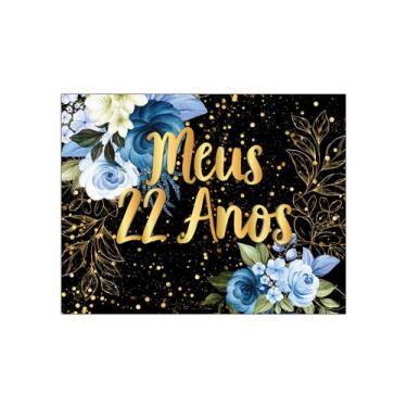 Imagem de Painel de Festa Horizontal 1,55 X 1,20 - Meus 22 Anos Floral Azul Efei