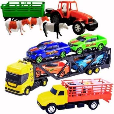 Imagem de Caminhão Prancha Bois Carreta Brinquedo Cegonha Moto Animais - Toys
