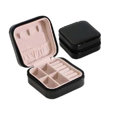Imagem de Porta Jóias Portátil Viagem Estojo Maleta Caixa Couro Zíper - Top, Pre