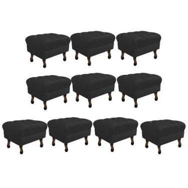 Imagem de Kit 10 Puff Retrô Capitonê Decorativo  Pé em Madeira Sala de Estar Rec