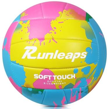 Imagem de Runleaps Bola de poliuretano macia de vôlei oficial tamanho 5 macia à prova d'água para uso interno, ao ar livre, piscina, academia, treinamento (rosa, amarelo)