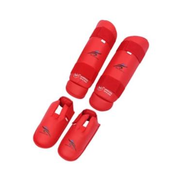 Imagem de rockible Muay Thai Shin Guards Proteção do peito do pé da perna, protetor de Protetores de perna e pés para Taekwondo, Vermelho