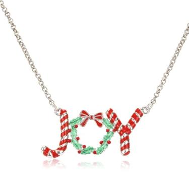Imagem de NEKOL Colar feminino com pingente de guirlanda de bengala doce de Natal BELIEVE JOY, joia perfeita para celebrações de Natal, Large, Cobre, Sem Pedra Preciosa