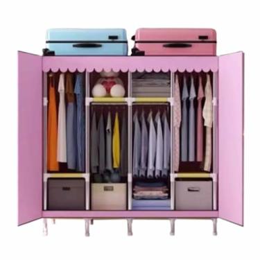 Imagem de Guarda-roupa Armário de montagem de porta aberta, quarto de aluguel duplo, guarda-roupa de grande capacidade, armação de aço reforçada, armário de suspensão durável armário