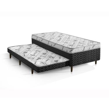 Imagem de Cama Box Conjugada Solteiro D-28 com Auxiliar 188cm X 88cm X 58cm Elite Branco/Preto