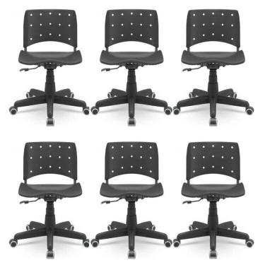 Imagem de Kit 6 Cadeiras para Escritório Ergonômica Secretária Giratória Ergoplax Mais Nr17 Preto
