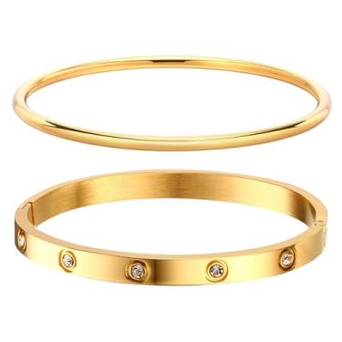 Imagem de Pulseiras de ouro para mulheres - 2 peças banhado a ouro 18 K Bracelete de zircônia cúbica de cristal pulseira de amizade joias, festa de casamento Natal Dia dos Namorados presentes de aniversário para sua namorada, irmã e filha, Sem pedras preciosas