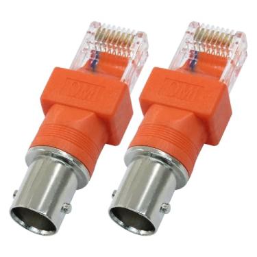 Imagem de Jiozermi 2 peças de adaptador conversor Bnc para RJ45, conversor coaxial fêmea Bnc para RJ45 macho adaptador Ethernet para testador de linha (laranja)