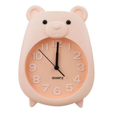 Imagem de Relógio Despertador Quarto Infantil Menina Urso Rosa Salmão - 18cm - M