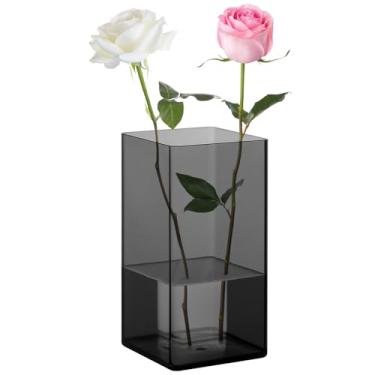 Imagem de Suream Vasos quadrados para centros de mesa, vasos de plástico para flores, plantas, bambu, rosas - cinza escuro