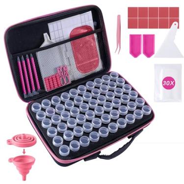 Imagem de LYMUSUMI Recipientes de armazenamento Diamond Art, 60 compartimentos, acessórios e ferramentas de pintura de diamante, caixas organizadoras de contas portáteis para adultos (rosa)